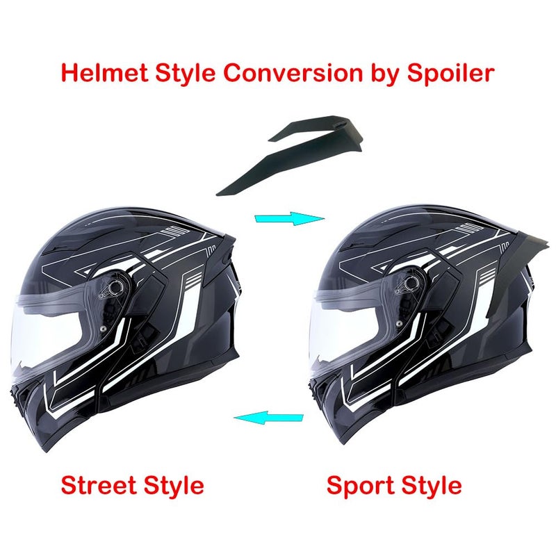 1Storm Motorcycle Modular Full Face Helmet Flip up Dual Visor Sun Shield: HB89 Arrow White - Image 3